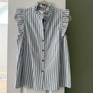 Sezane Blue and White Striped Blouse